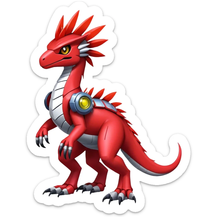 Furry feather-mane Cool Edgy Futuristic shiny colorful Digimon-Fakemon-Guilmon-Velociraptor-Mecha full body   sticker