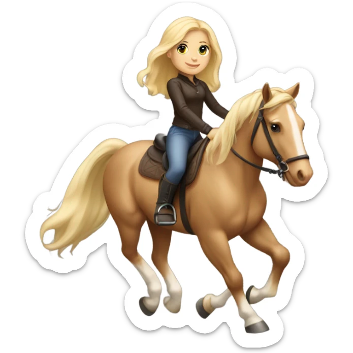 Light skin girl with blond hair riding horse sticker