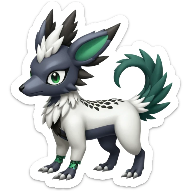 Shiny Black Grey White and Dark-Green Trico-Silvally-Skiddo-Sprigatito-Absol-fusion (full body) sticker