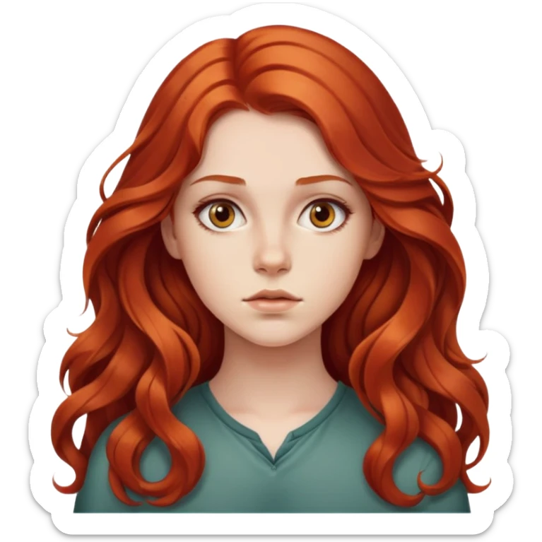 con gái 20 tuổi, da trắng, tóc dài màu đỏ hơi xuan nhẹ, mặt nghiêm túc,  sticker