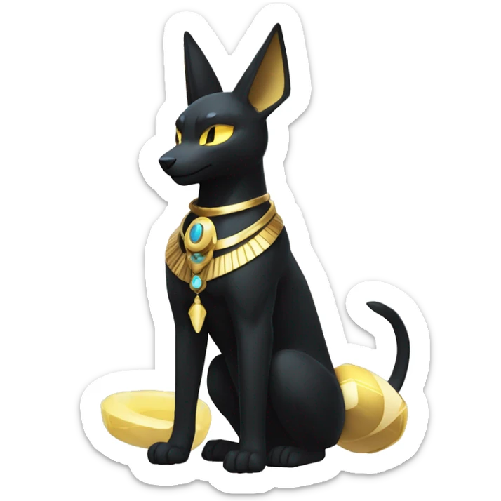 Black godly overpowered ethereal majestic Egyptian Lucario-Umbreon-Cat. Golden Anubis-Rings and yellow ring-markings. Full body sticker