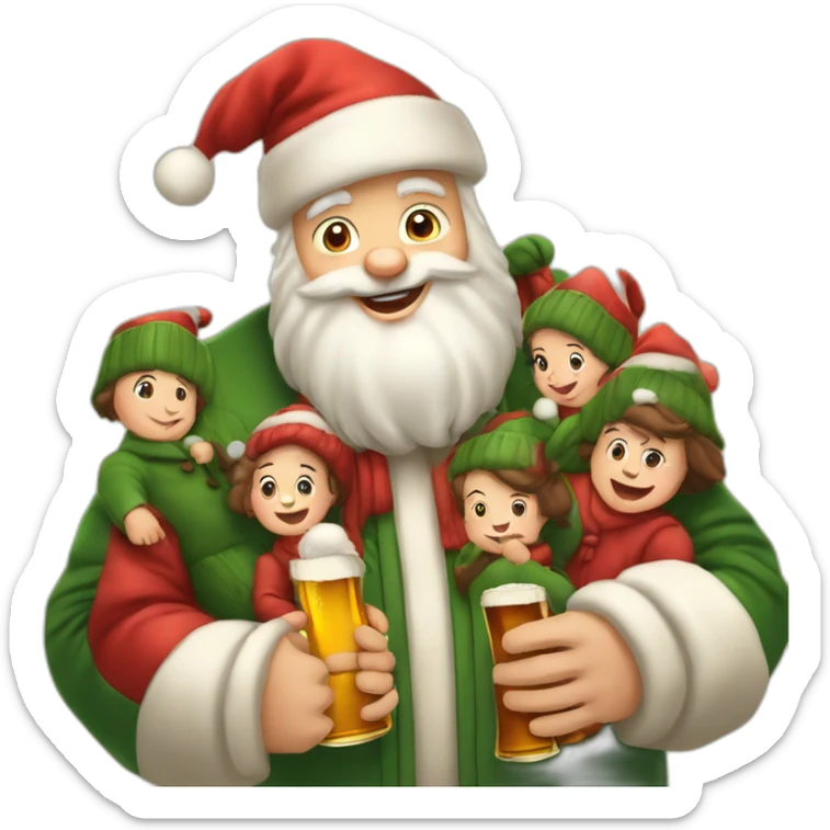 Père Noël et des enfants qui boivent de la bière sticker