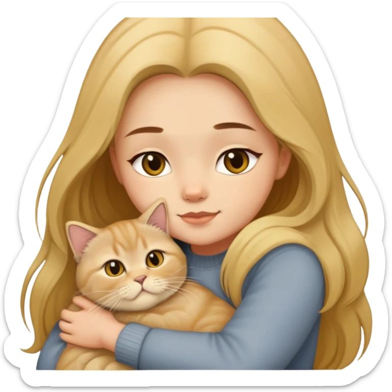A long-haired girl hugs a Golden Shaded British shorthair sticker