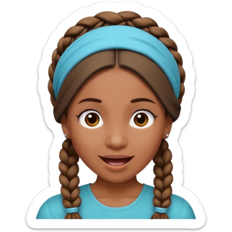 big lose braids starting from the top of the head woman face wiith big visible braids and mono color headband on head excited face sticker