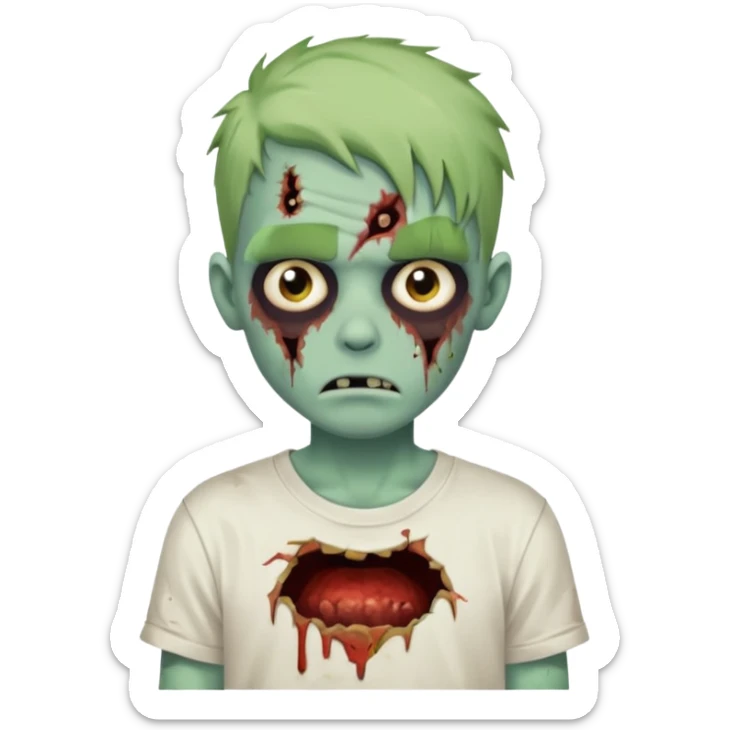 a zombie boy with a ondulado hair and a white t shirt  sticker