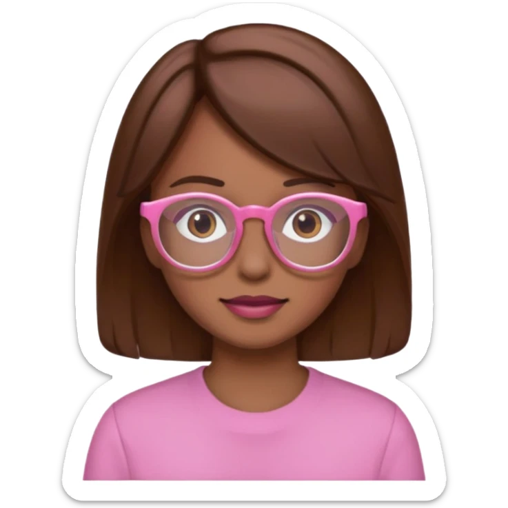 create a emoji of my friend camilla: she wears glassess and she has brown hair (don't make it yellow but pink) sticker