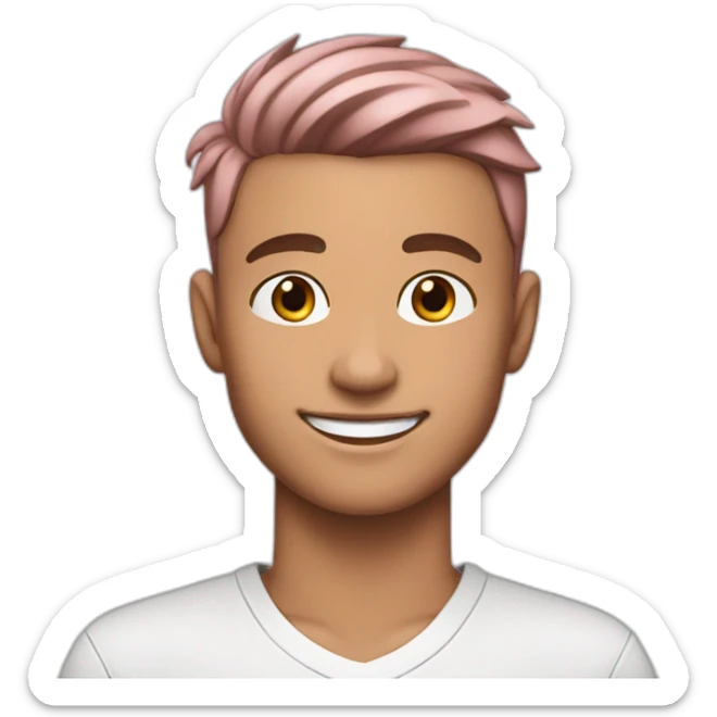 17-year-old boys with pinkish hair, smiling, with a skin tone resembling Cristiano Ronaldo's. sticker