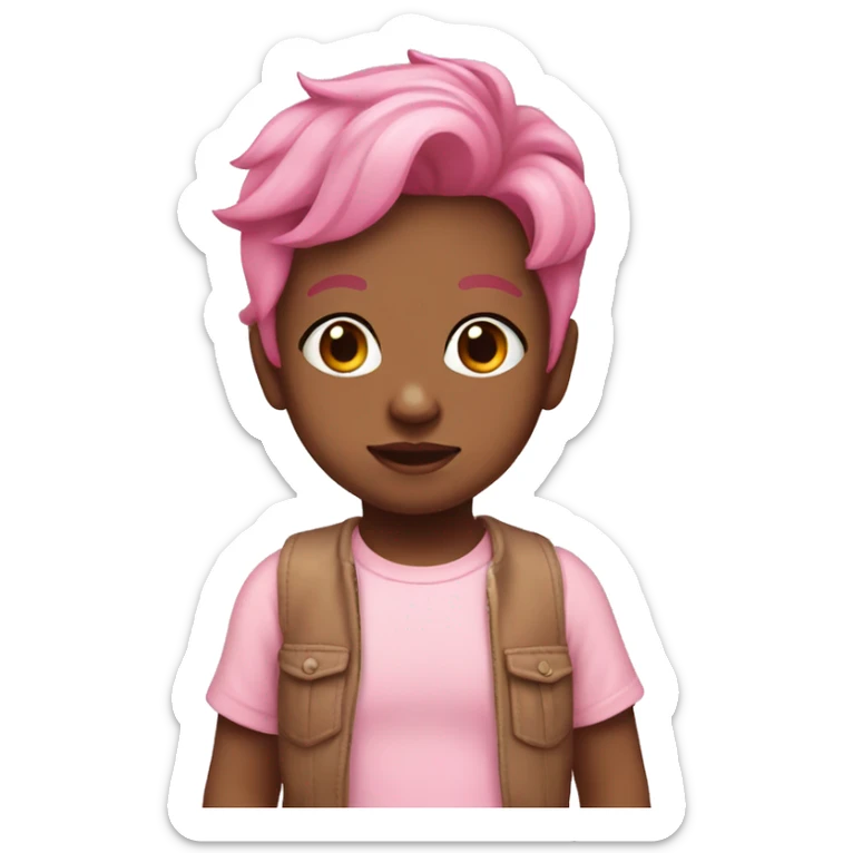 Brown baby with pink hair and pastel pink clothes  sticker