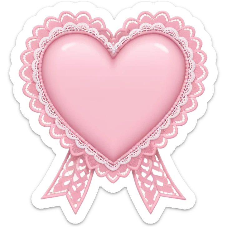 cute baby pink colored heart with lace trimming and with a lace ribbon in the front, on the top left, tilted a bit sticker