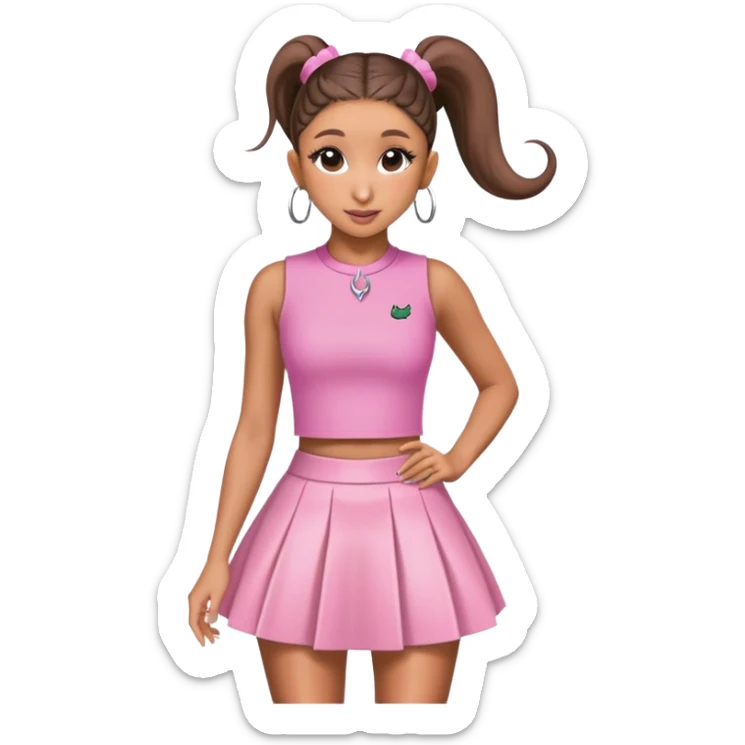 Ariana grande goes to the wicked set wearing a pink croc top and a short pink skirt  sticker
