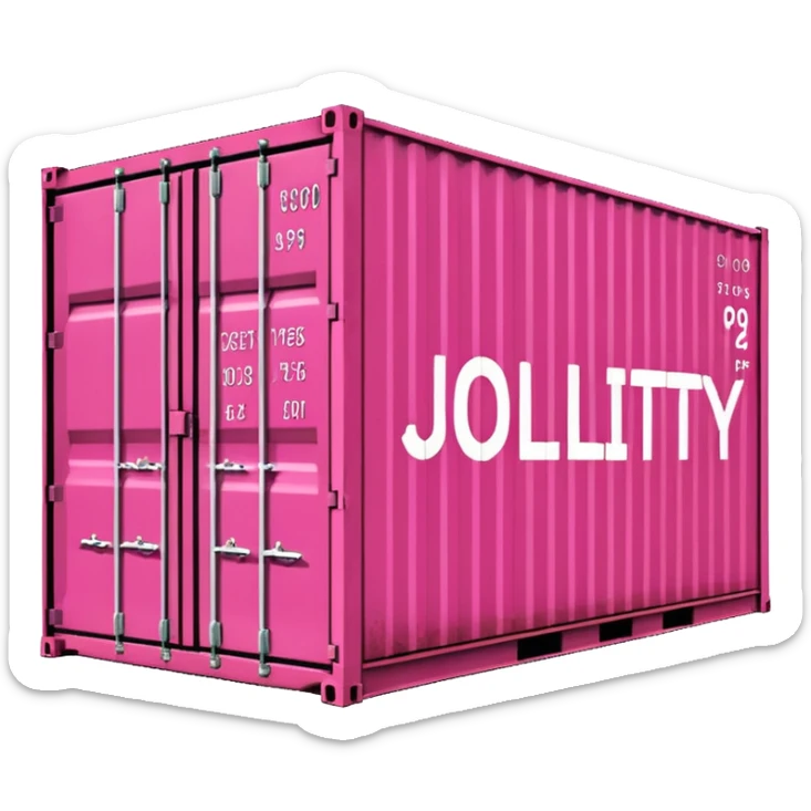 a pink shipping container with the words "Jollity & Co." in big letters on the long side sticker