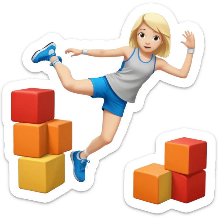 a very young blonde girl doing parkour (color blocks) at kids school sticker