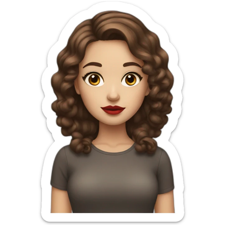 Girl with brown hair and brown eyes with red lipstick and eyeliner sticker