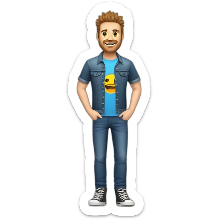 white male adult, Brown Spikey Hair, Video Game Shirt, Blue Jeans, Converse shoes sticker