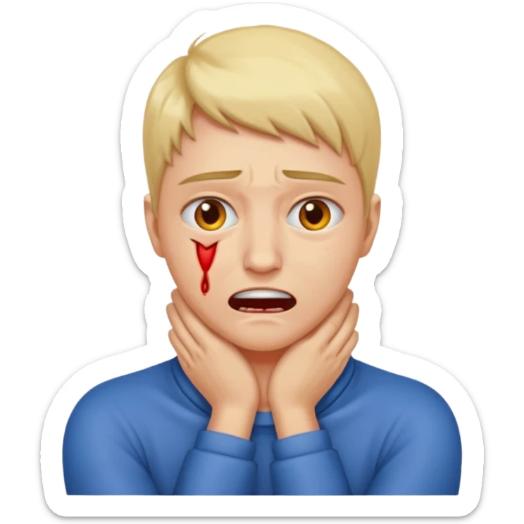 a bust of a person with both their hands around their neck with a face in pain sticker