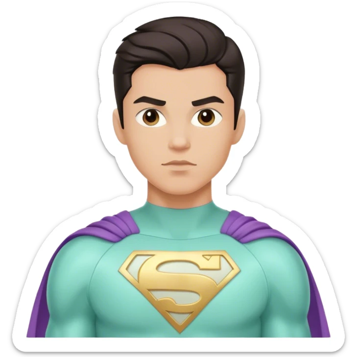 light skin dark hair young man superhero in pastel mint super hero costume  sticker