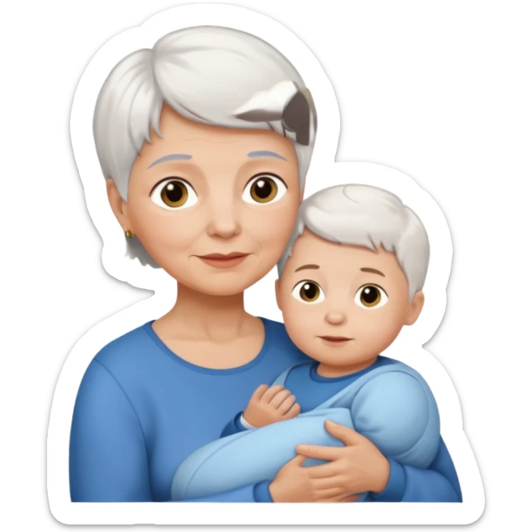 grandmother with short hair white  with baby boy with brown hair and fair skin sticker
