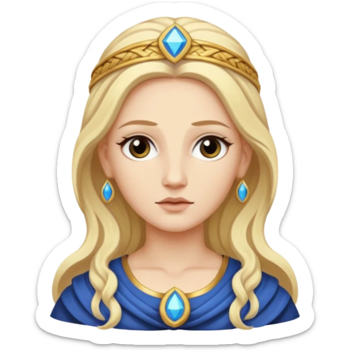 Metis The blonde pre-Olympian goddess of wisdom, counsel, and deep thought. She was the first wife and advisor of Zeus and the mother of Athena, the later goddess of wisdom. Her name connoted "cunning intelligence," a quality highly valued in Greek heroes like Odysseus. 
 sticker