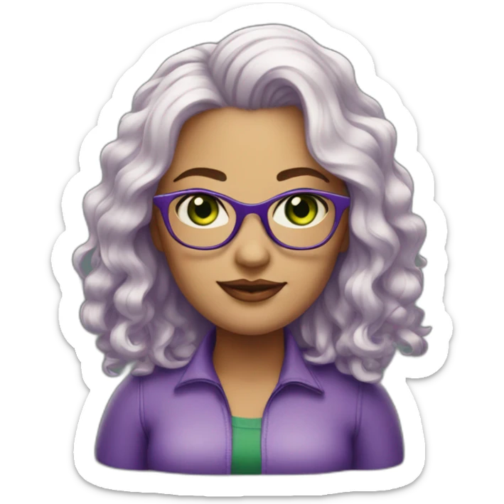 curvy-white-woman-purple-wavy-hair-green-eyes-square-glasses sticker