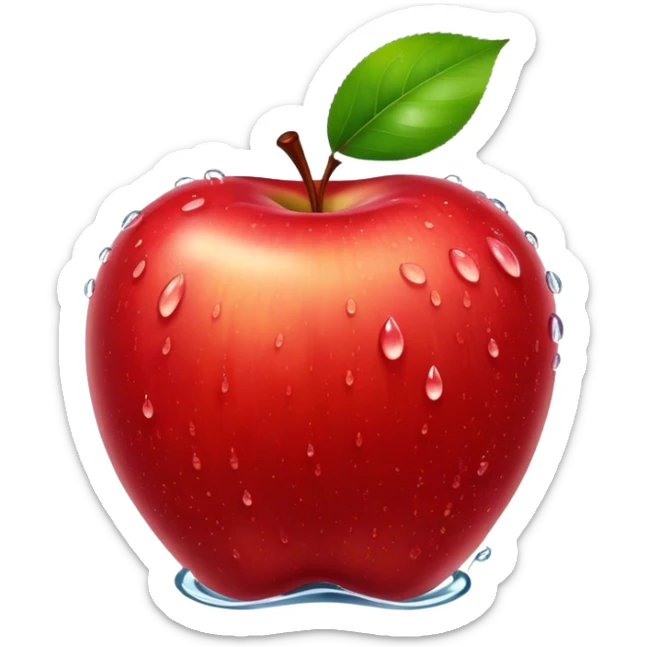 Cinematic crisp, shiny red apples, glistening under soft natural light, perfectly round with tiny water droplets, warm rich hues, highly detailed and fresh. sticker