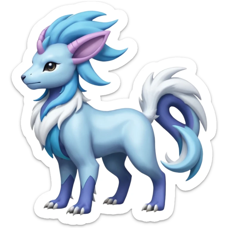 Shiny Glossy Pastel Light Divine Reptilian Draconian Furry Scaly Hairy Feathery Bovine Goated Feline Beautiful Floral Snowy Pretty Absol-Amaura-Suicune-Cobalion-fusion, full body sticker