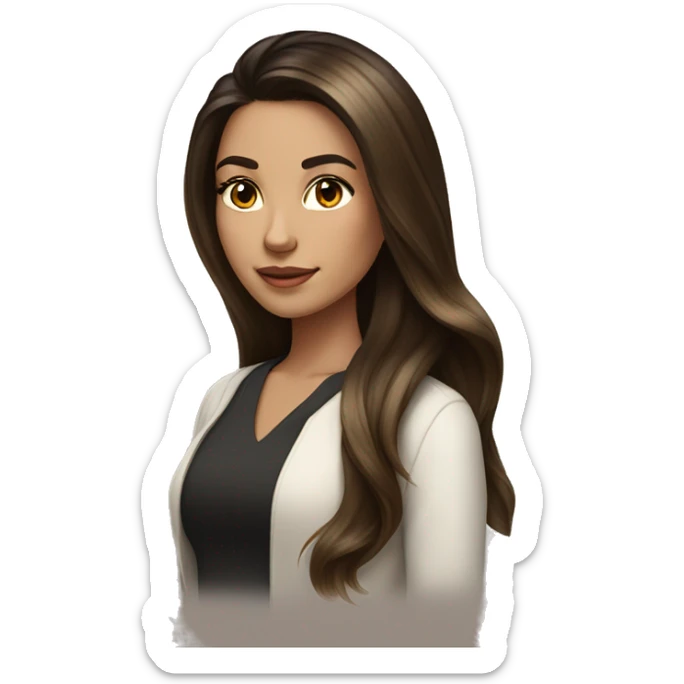 Brunette girl with long voluminous dark brown hair with blonde highlights balayage sticker