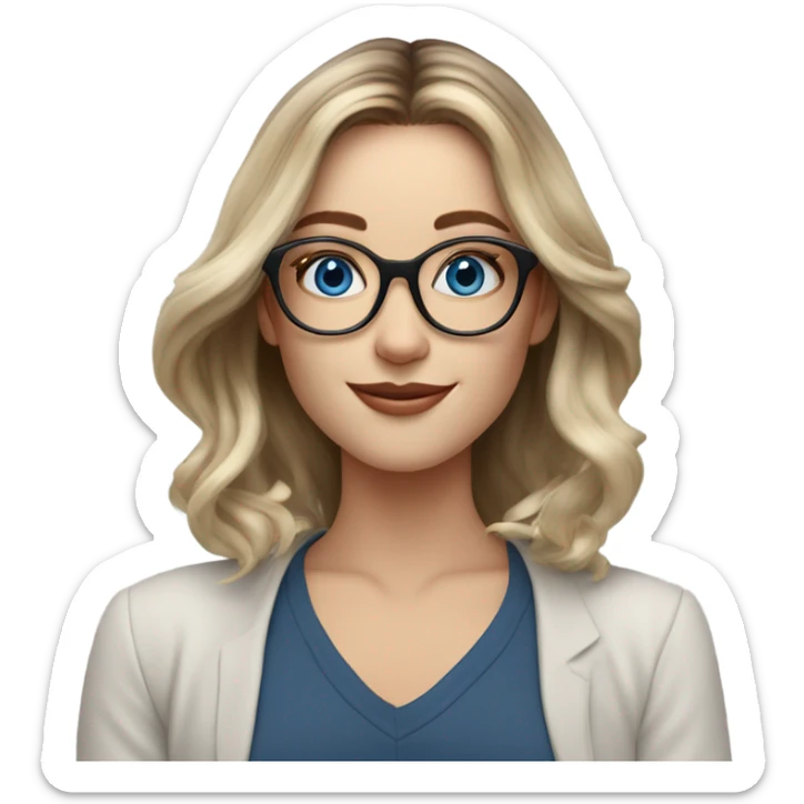 Shoulder length Balayage pale model lady with glasses and blue eyes happy  sticker