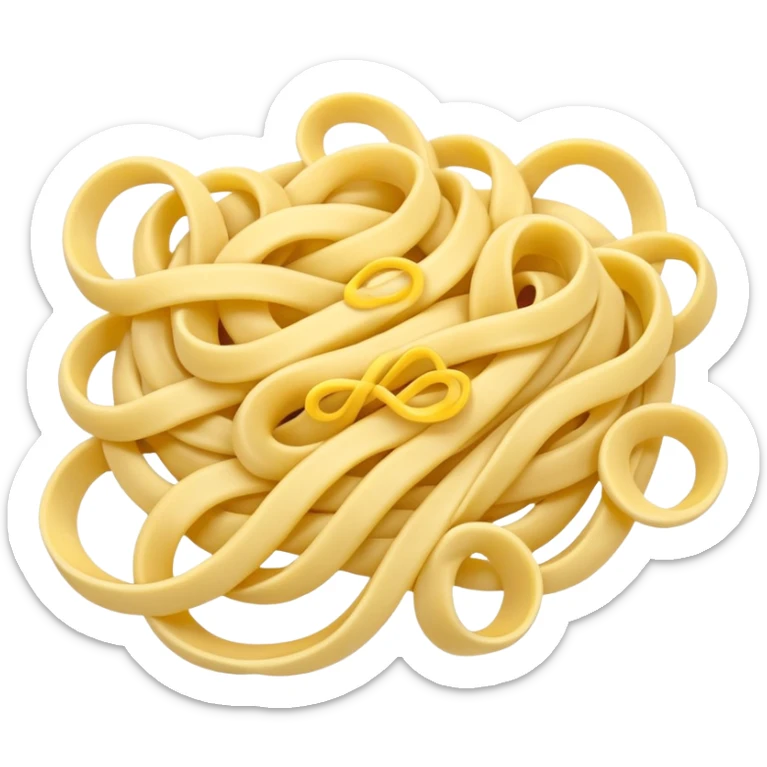 loose tangle of pale yellow cooked noodles with soft glossy texture and natural curves, strands slightly twisted and overlapping, freshly prepared dish, no bowl chopsticks or sauce, apple emoji style, soft lighting, subtle shadows, emoji scale sticker