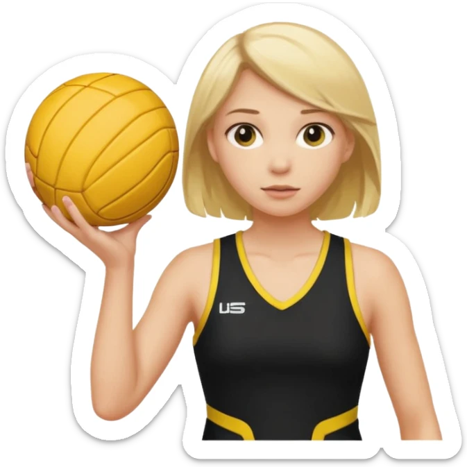 Blonde haired girl in black dress with yellow stripe playing netball sticker