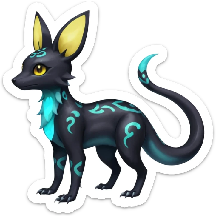 Rare epic aesthetic iridescent spooky gloomy colorful Salandit-Umbreon-Eevee-Genet-species-Fakemon-hybrid-creature, with markings, full body sticker