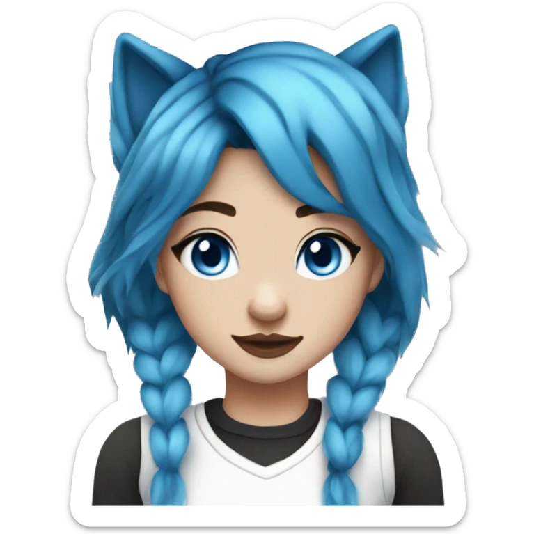 bella the wolf girl blue hair white top with black and white arm warmers and blue eyes sticker