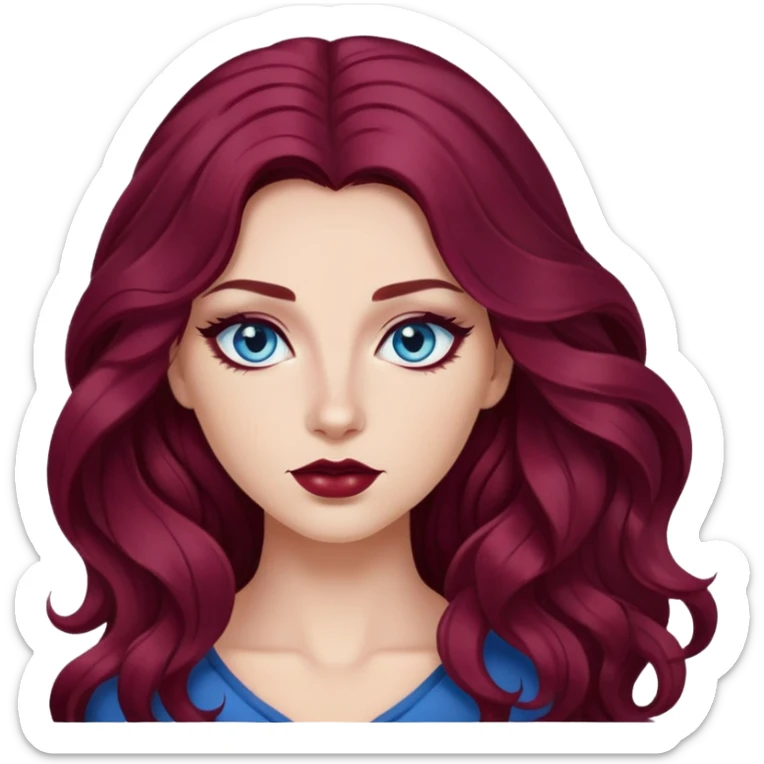 pretty long hair wavy dark wine red hair baddie with eyeliner and blue eyes sticker