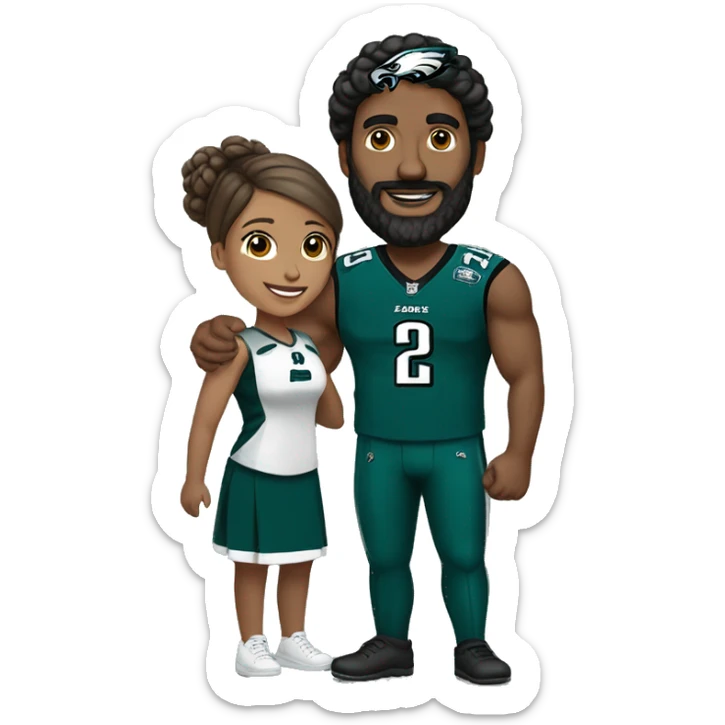  Brown guy with beard and mustache holding hands with a brown girl with her hair in a bun in Philadelphia eagles clothing  sticker