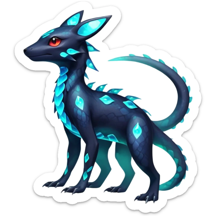 Colorful Neon Exotic Salandit-Aurorus-Umbreon-Fakémon-hybrid-creature (full body)  sticker