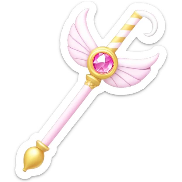 Sailor moon wand. Crescent moon with diamond in the crescent. Pink wand part with little diamonds and small white wing motifs sticker