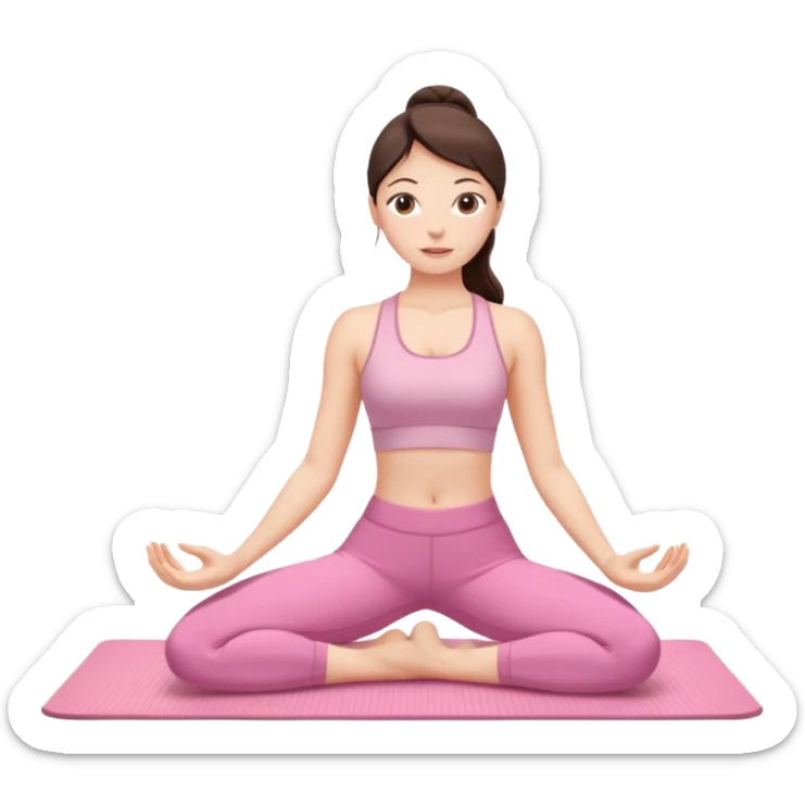 white brunette girl in light pink workout clothes stretching yoga mat sticker