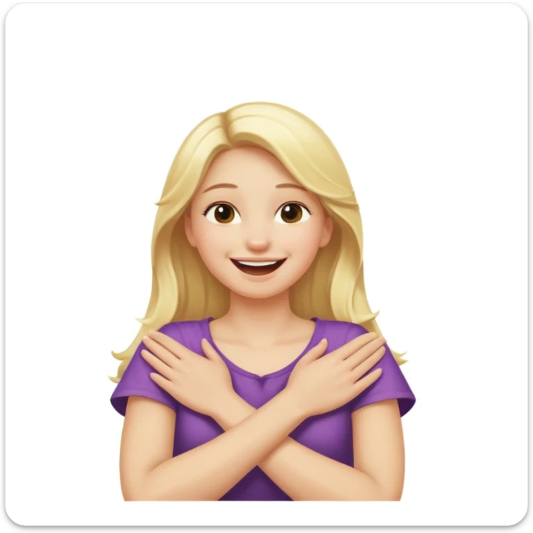 arms crossed holding neck laughing long, blonde hair girl sticker