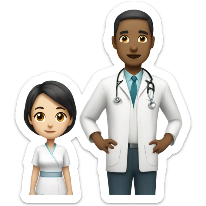 girl in qipao looked at a male doctor in white Dr uniform sticker