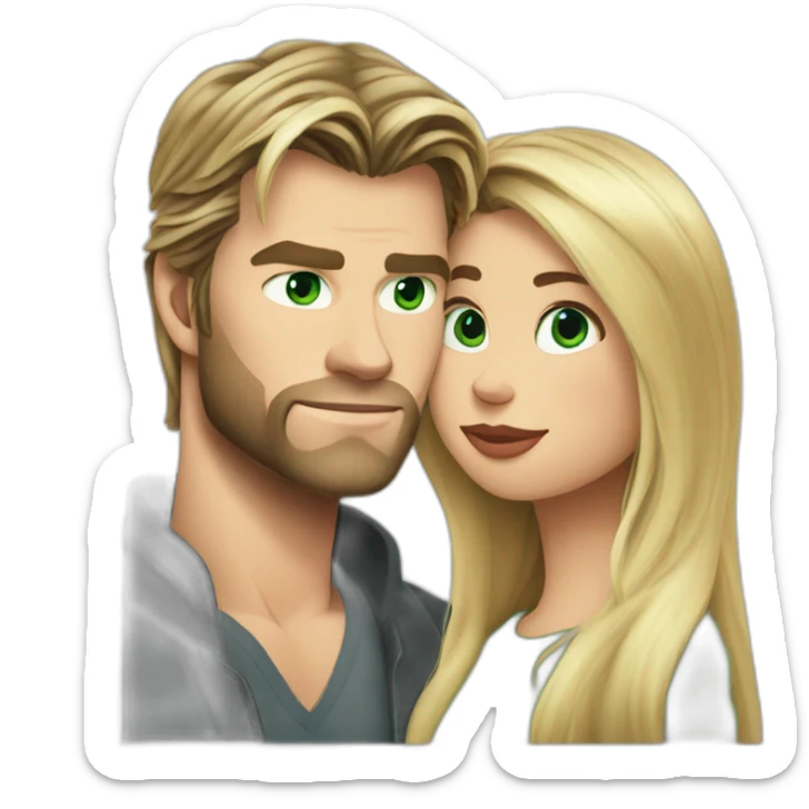 Chris hemsworth kiss blond woman with green eyes amd very very very long hair sticker