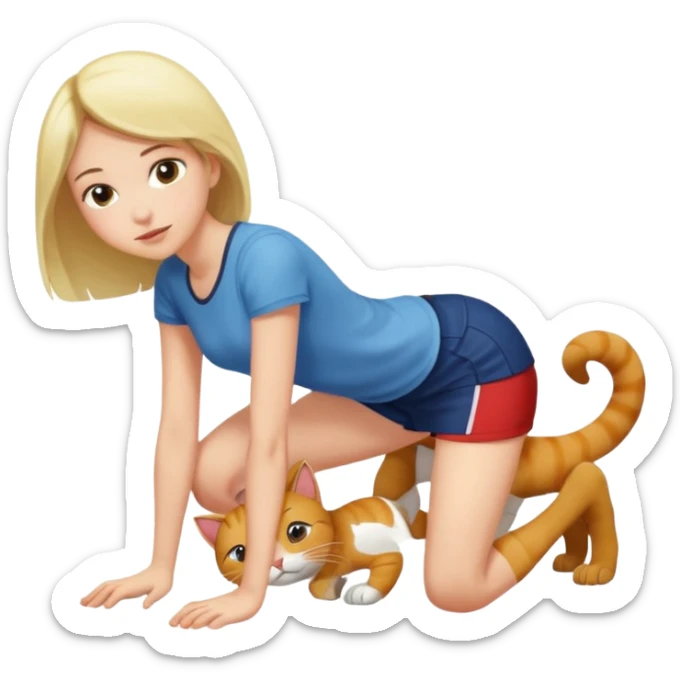 A girl on ground on all fours like a cat and a guy standing with knee on the ground. The guy is standing behind the girl. Guy is a male. sticker