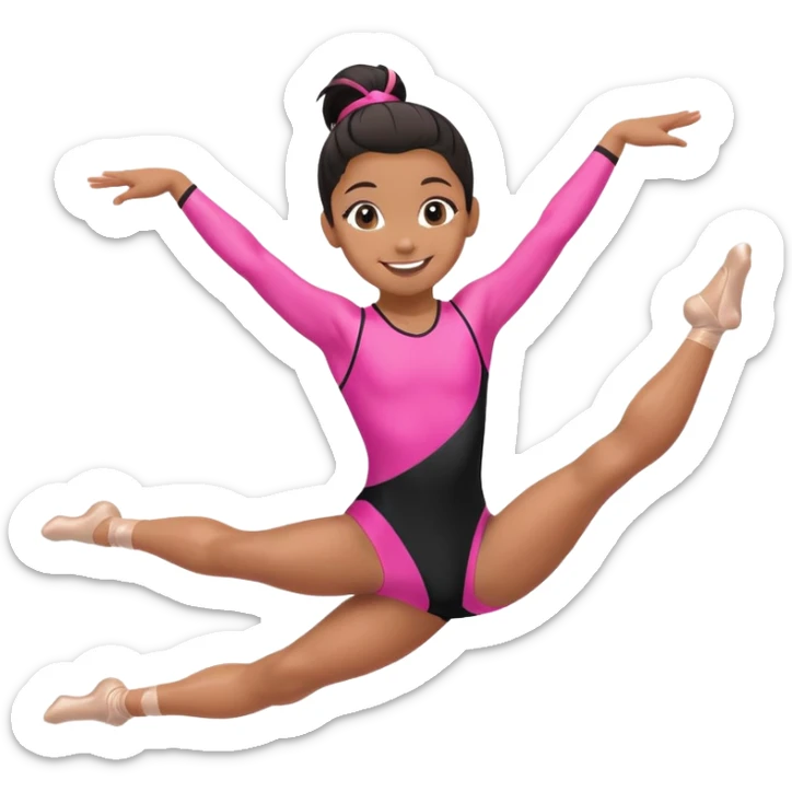 "A gymnast in black and minimal pink outfit with a smile and a look of surprise (normal skin) sticker