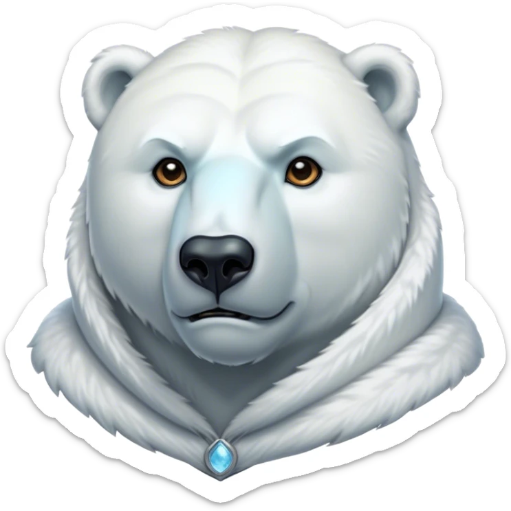Cinematic Noble Polar Bear Portrait Emoji, Poised and regal, with a strong, muscular build cloaked in thick, snowy fur and piercing, determined eyes, Simplified yet sharp and sophisticated features, highly detailed, glowing with a soft, dignified polar glow, high shine, intelligent and majestic, stylized with an air of arctic authority, focused and commanding, soft glowing outline, capturing the essence of a watchful and confident guardian that feels as though it could step out of the screen with effortless authority! sticker
