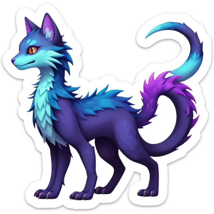 Kawaii dark gloomy bio-luminescent abyssal colorful edgy fantasy ethereal feline-vernid-sergal-fursona animal creature with a tufted tail full body sticker