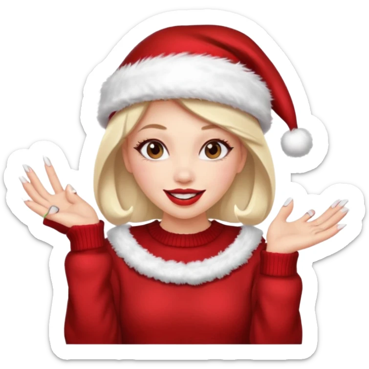 Sassy, cunty, girly Santa with big lips, fake nails, and a sweater, and a santa hat sticker