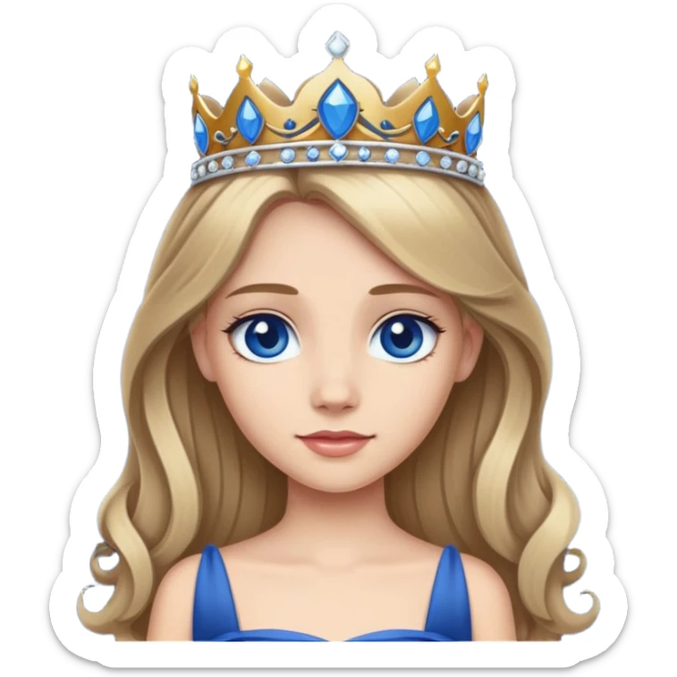 Long, dark blonde haired dark blue eyed princess with tiara and in dark blue dress sticker