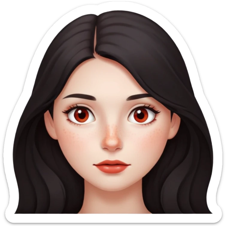 girl with dark long hair, subtle makeup, and red freckles across nose and cheeks sticker