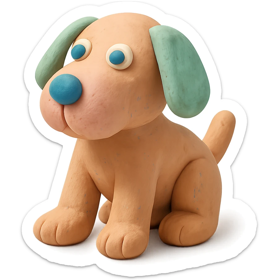 dog figure in claymation style with visible fingerprints and pastel colors sticker