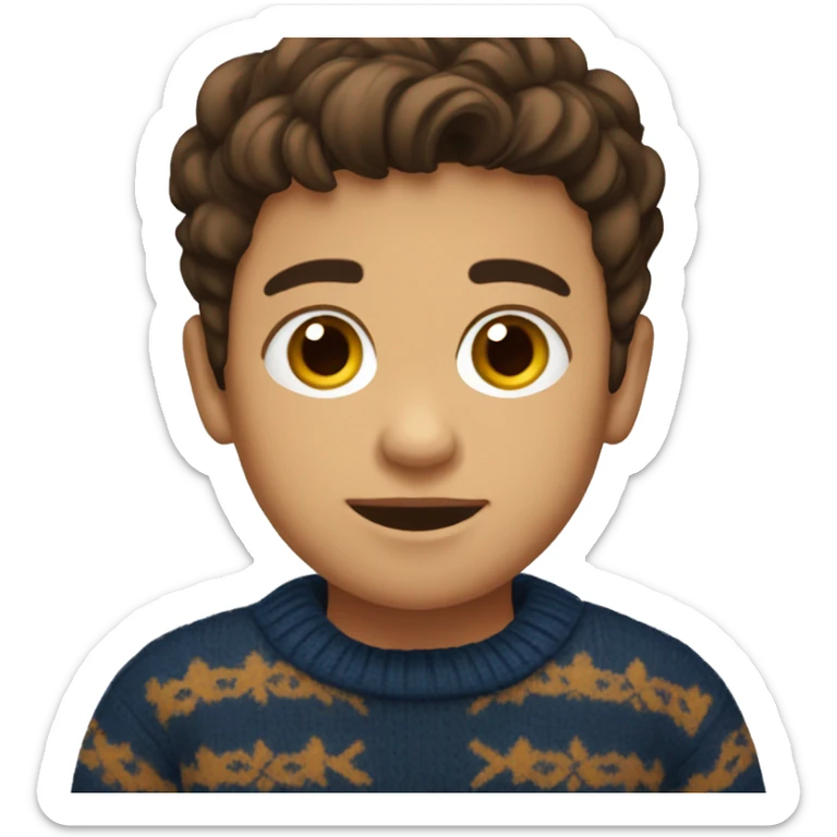 young boy, young hispanic, brown hair, short hair, brown eyes, dark blue winter sweater sticker