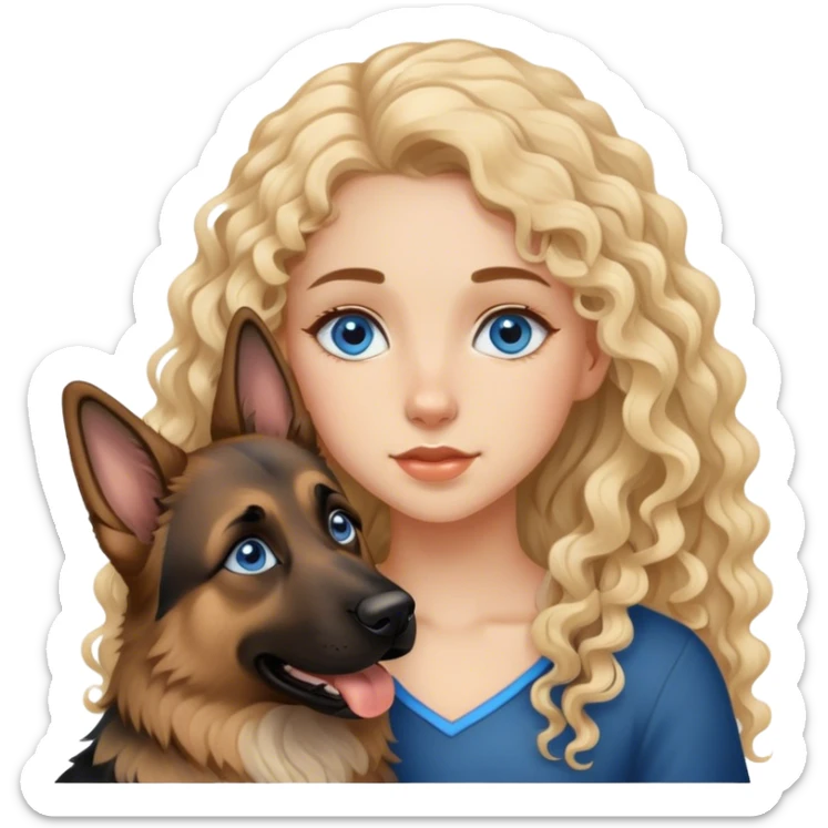 German Shepherd ,  Curly Long hair girl and light Skin and Blue eyes  sticker