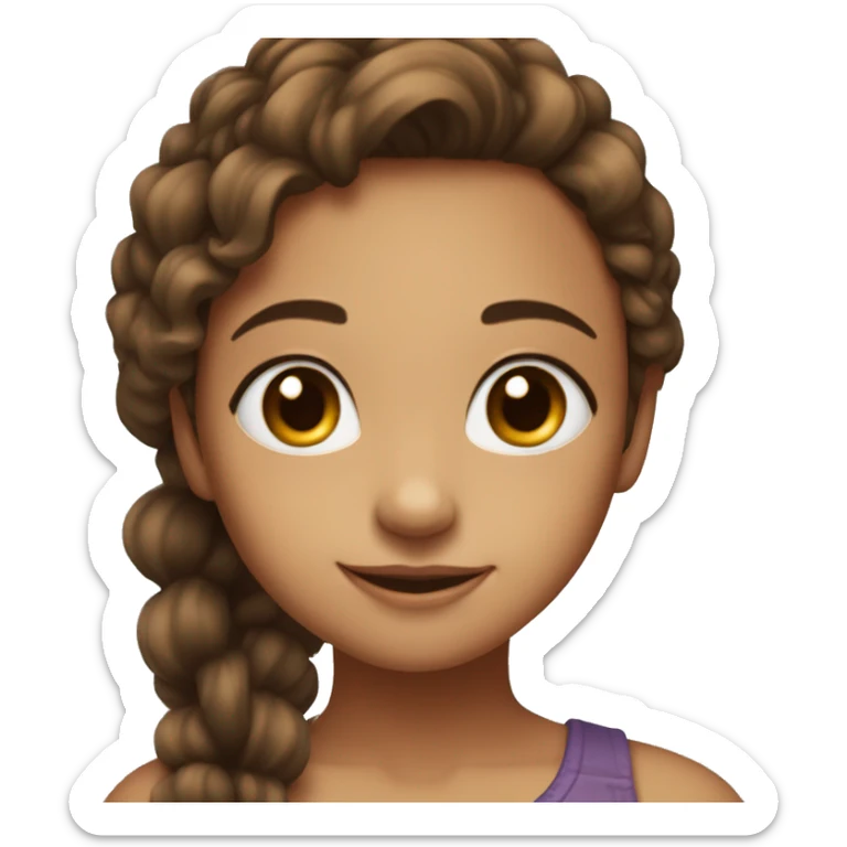 Tail girl with brown straight and a little bit curly hair, brown eyes, straight and long beautiful face, looking straight to the camera sticker